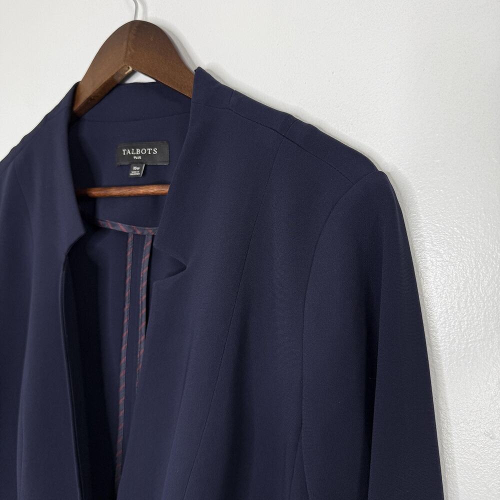 Talbots Plus Blazer Womens 16W Navy Blue One Button Career Jacket Work Office